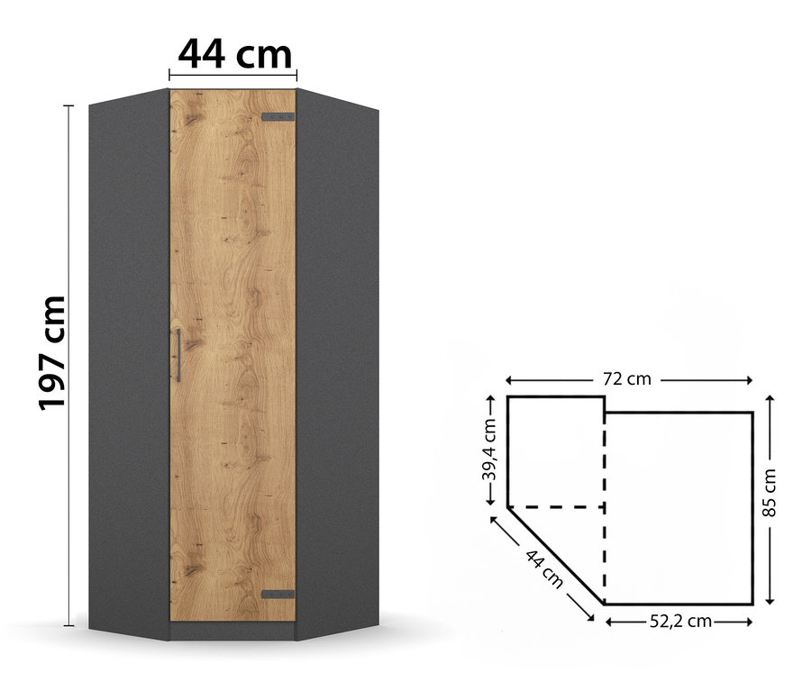 Rauch Eckkleiderschrank »Butte« mit den Maßen 197 x 44 cm.