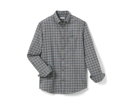 Graues Flanell-Hemd mit langen Ärmeln.