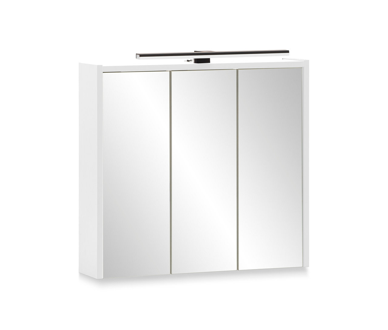 Weißer Spiegelschrank »Katta« mit drei Spiegeltüren und Beleuchtung oben.