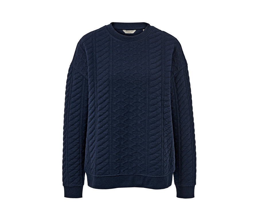 Marineblaues Sweatshirt mit Zopfmuster.