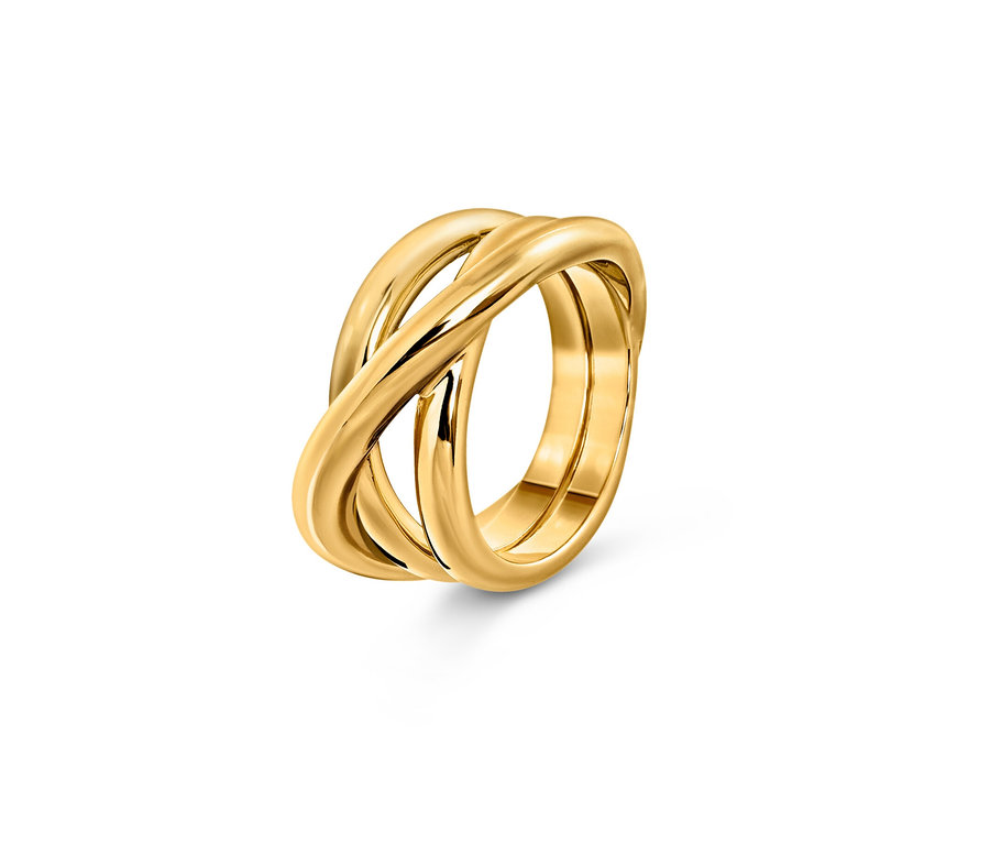 Goldener Ring Loops mit drei ineinander verschlungenen Bändern.