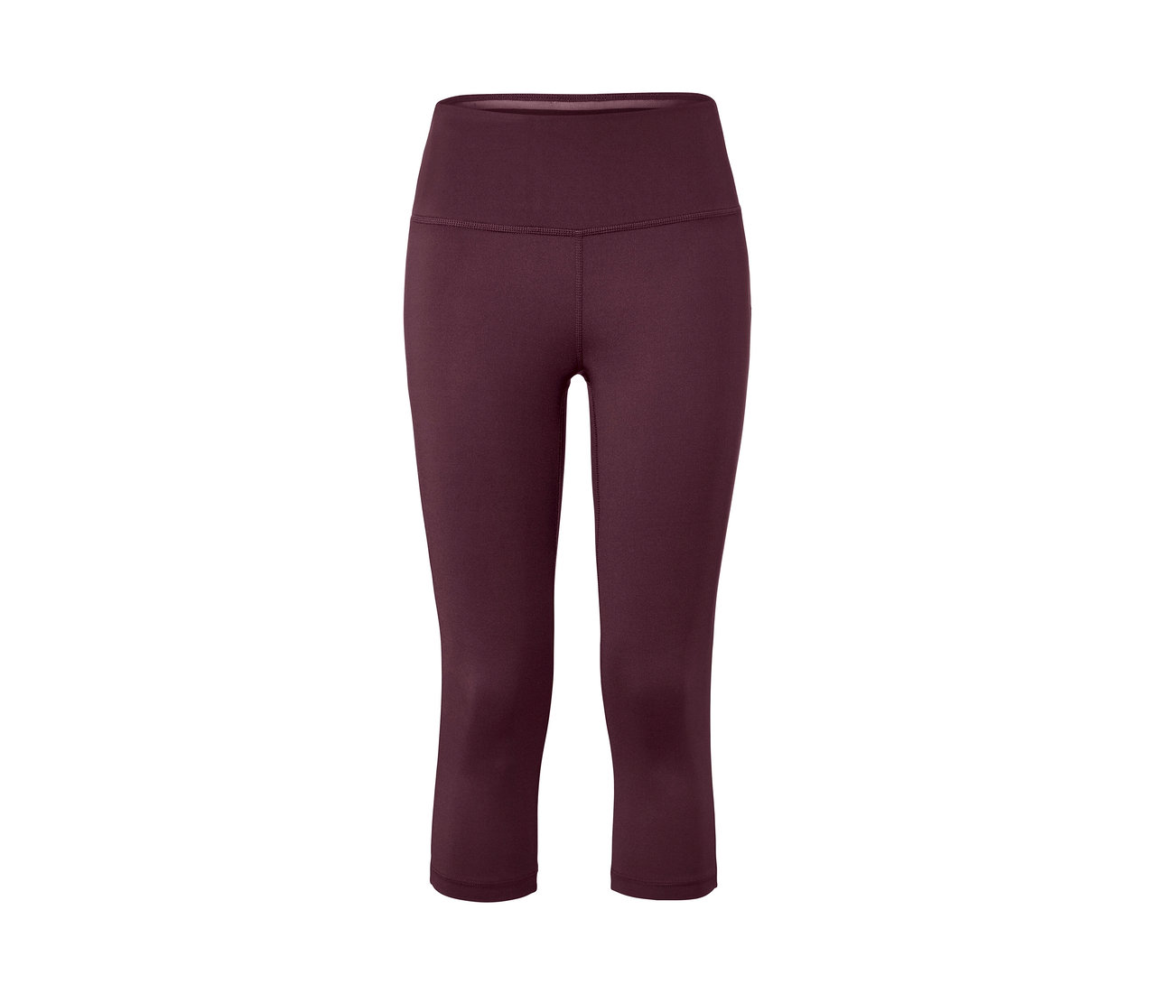 Eine lila 3/4-Sporttight vor einem weißen Hintergrund.
