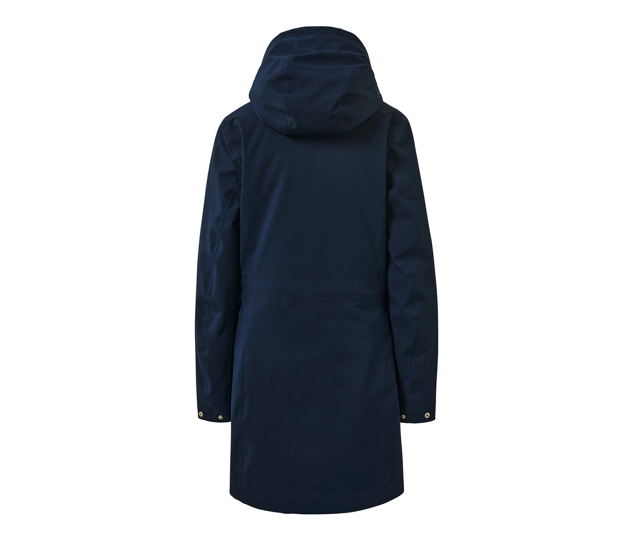 Rückansicht eines blauen 3-in-1-Outdoormantels.