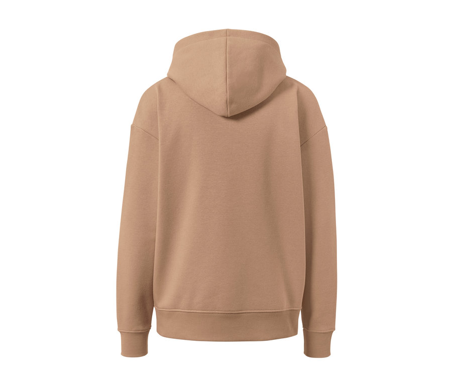 Rückansicht eines beigen Hoodies.