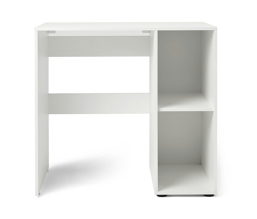 Weißes Waschmaschinenregal mit seitlichem Stauraum.