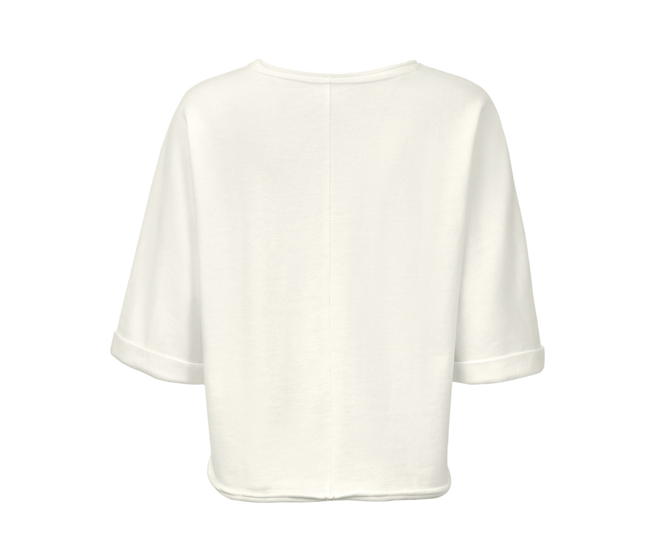 Detailansicht eines cremefarbenen Sweatshirts mit 3/4-Arm.