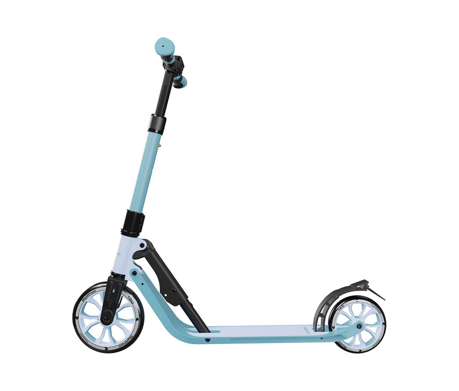 Ein blauer HUDORA Scooter BigWheel 180 Advanced Junior vor weißem Hintergrund.