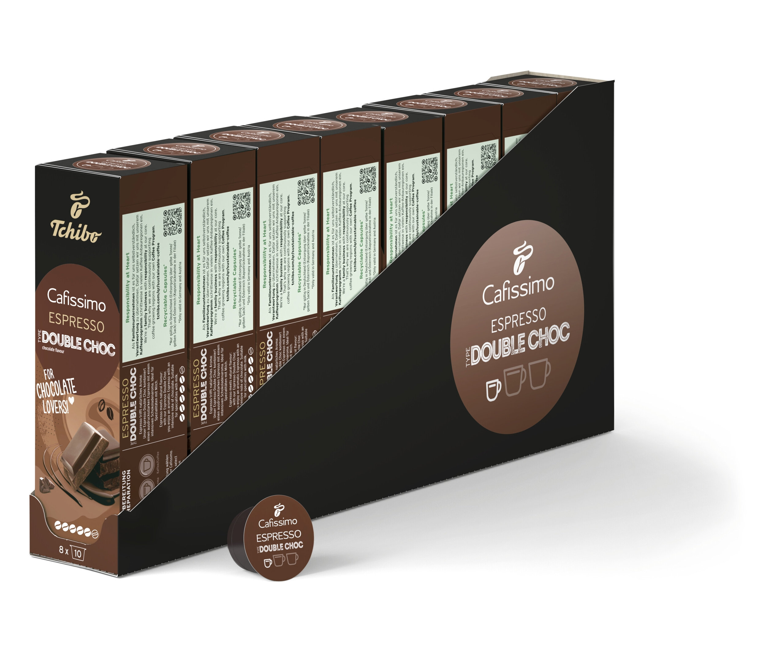 Eine Packung Cafissimo Flavoured Espresso Double Choc - 80 Kapseln.