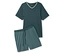Dunkelblauer Schlafanzug mit Kurzarm-T-Shirt und Shorts mit geometrischem Muster.