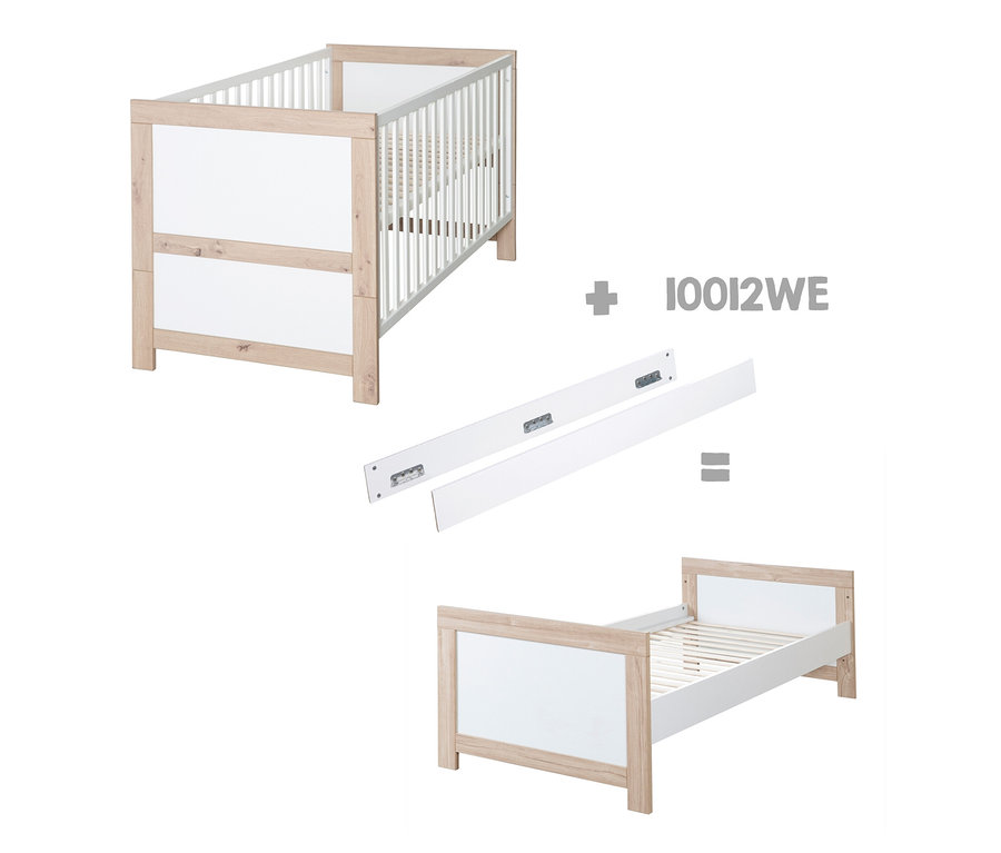 Ein roba Kinderzimmerset »Malo« Kinderbett und ein Kinderbett sind mit weißem und Holzrahmen dargestellt.