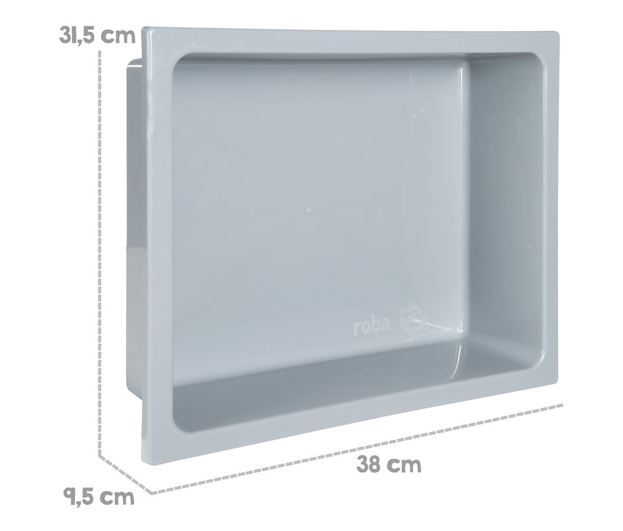 Graue roba Matschküche zum Hängen mit den Maßen 31,5 cm Höhe, 38 cm Breite und 9,5 cm Tiefe.