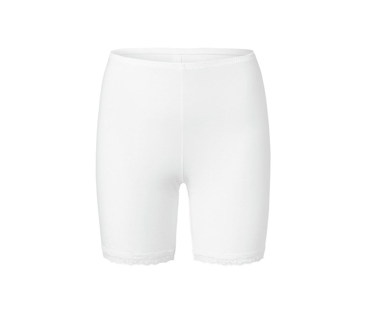 Weiße Radler-Shorts mit Spitze.