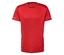 Ein rotes Kurzarm-T-Shirt auf weißem Hintergrund.