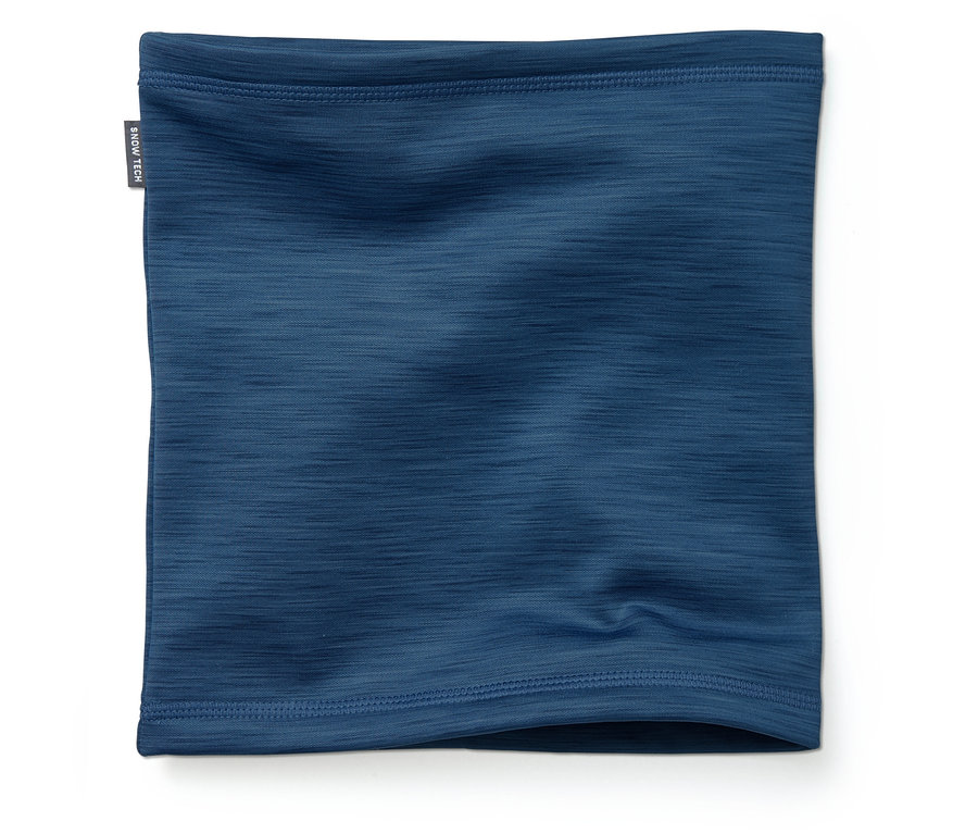 Blau melierter Thermofleece-Kragen.