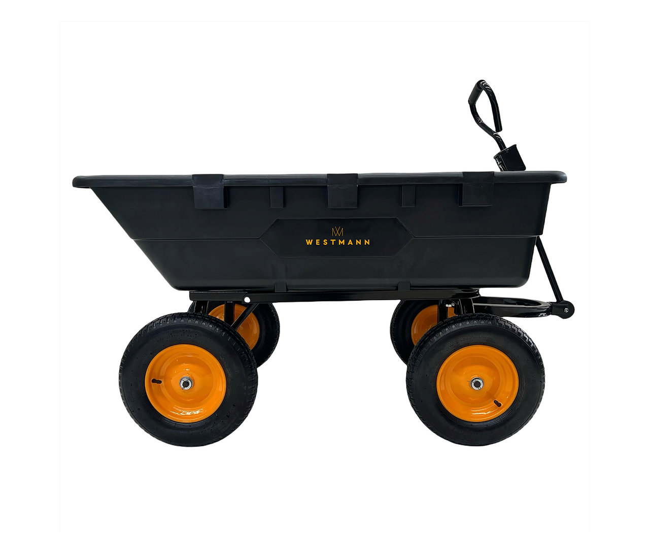 Schwarzer Bollerwagen von Westmann mit gelben Rädern.
