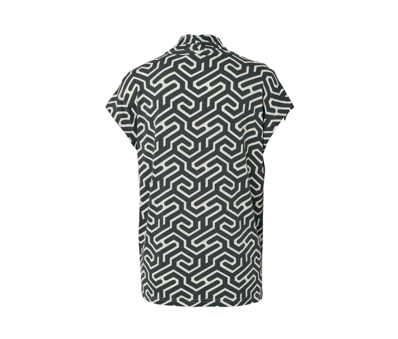 Grünes Blusenshirt mit V-Ausschnitt und Muster.