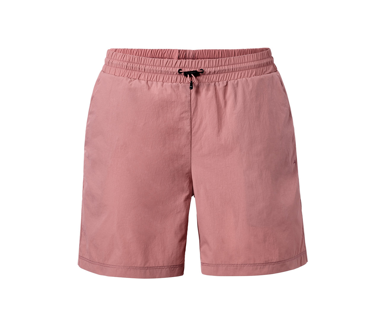 Rosa Funktionsshorts mit schwarzem Kordelzug in der Taille.