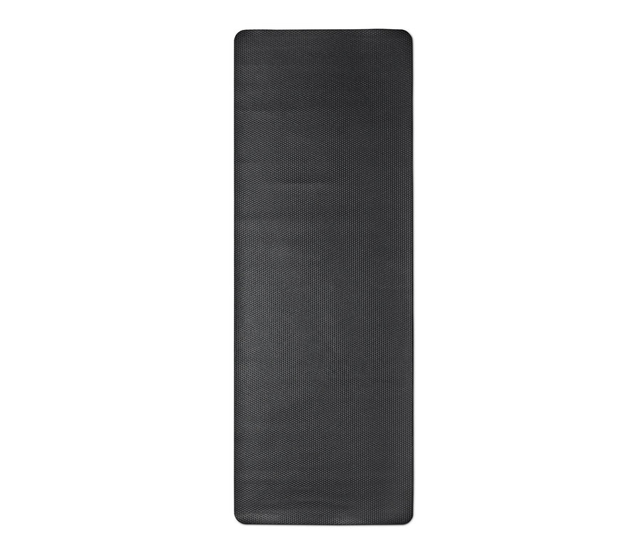 Eine schwarze Yoga- und Fitnessmatte.