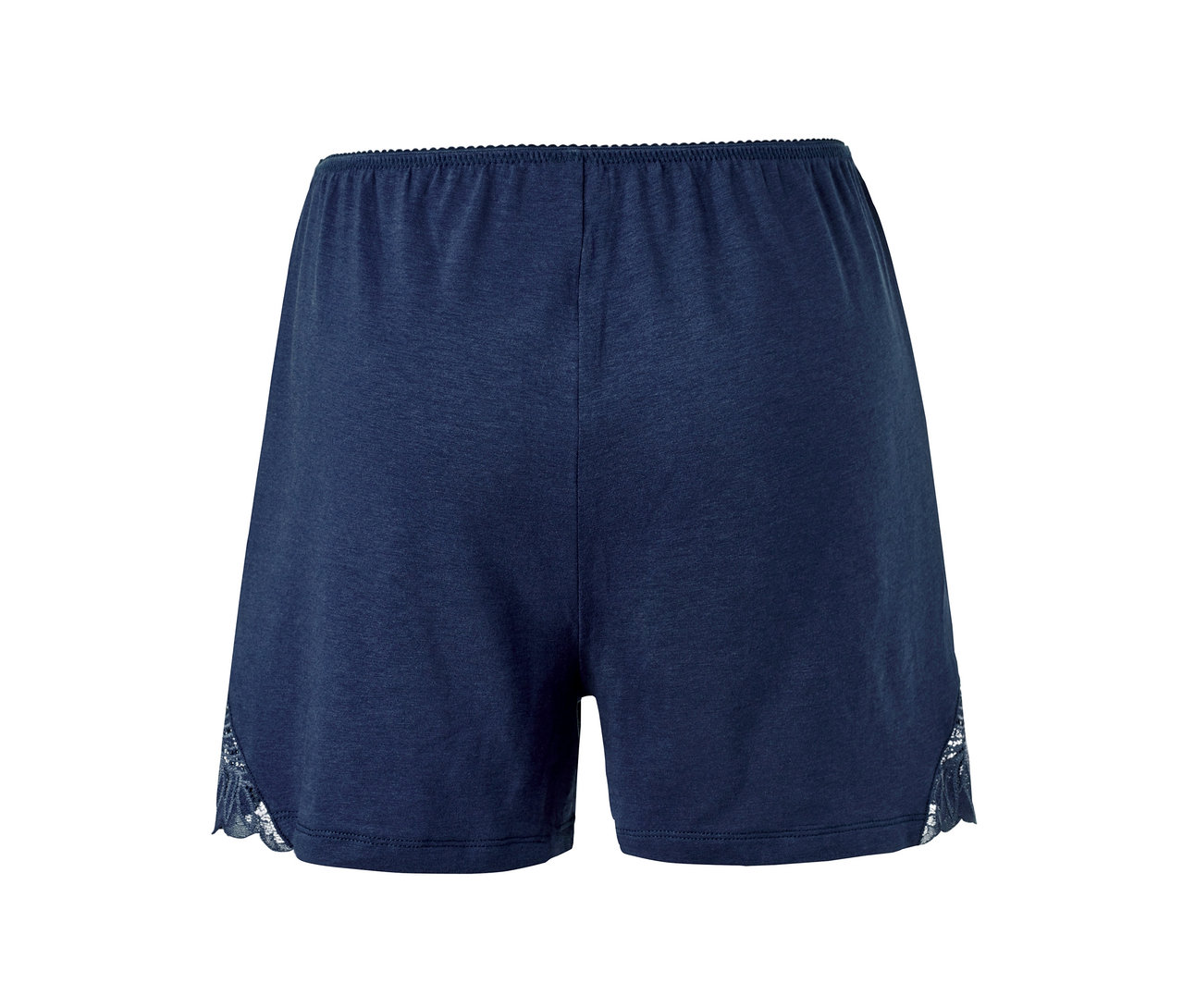 Dunkelblaue Shorts mit Spitze an den Säumen.
