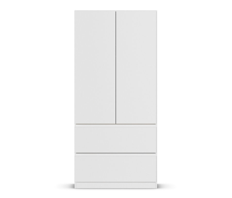 Weißer Kleiderschrank »Joel« mit 2 Türen und 2 Schubladen.