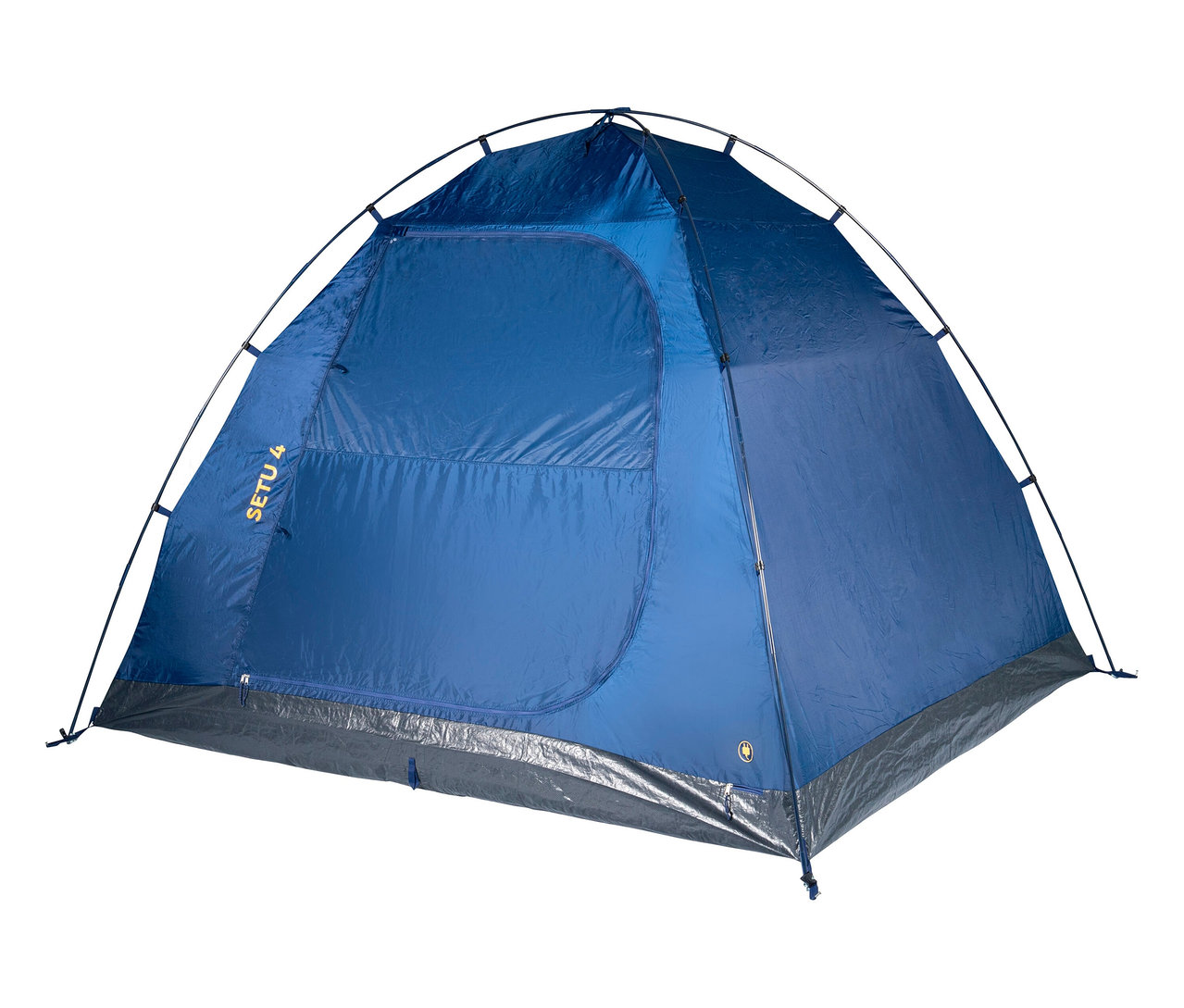 Blaues Tambu »SETU 4« 4 Personen-Kuppelzelt steht auf dem Boden.