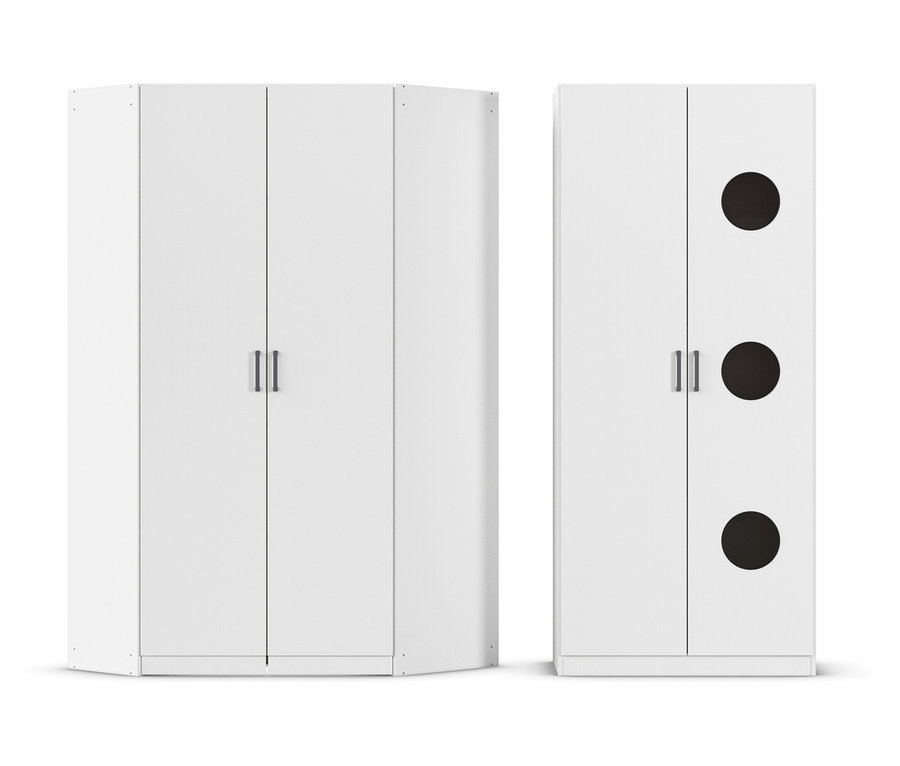 Zwei weiße Schränke stehen nebeneinander.