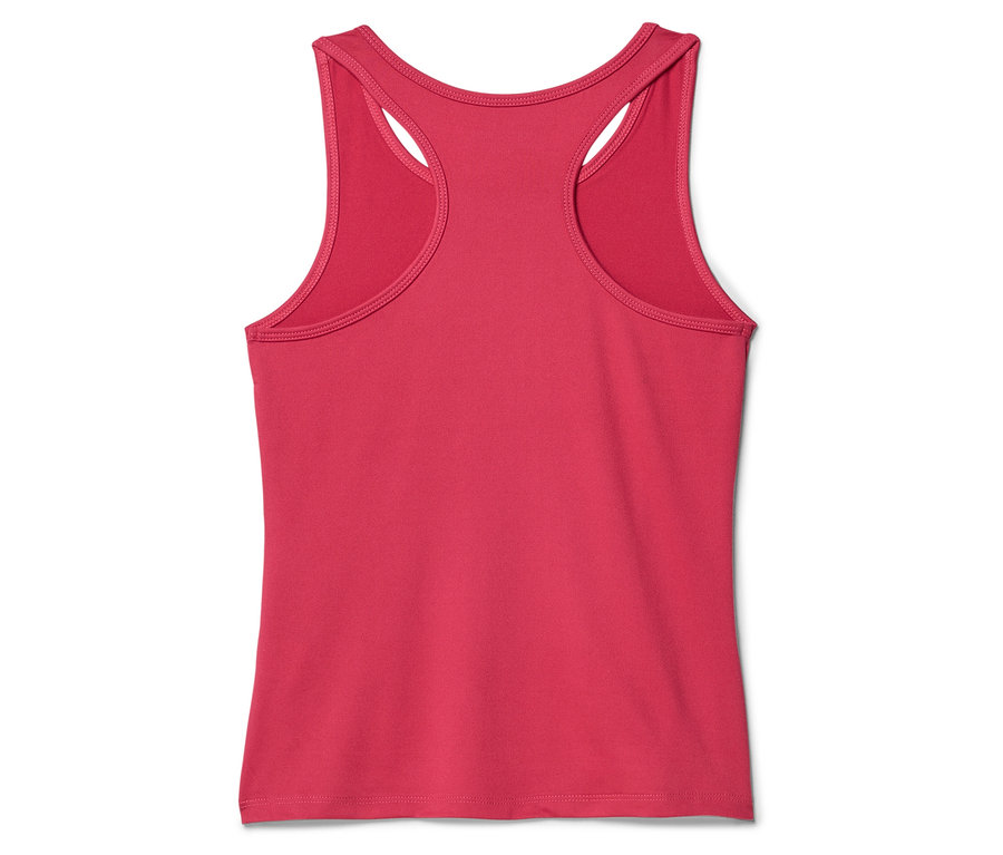 Rückansicht eines rosafarbenen Tanktops mit Ringerrücken auf einem weißen Hintergrund.