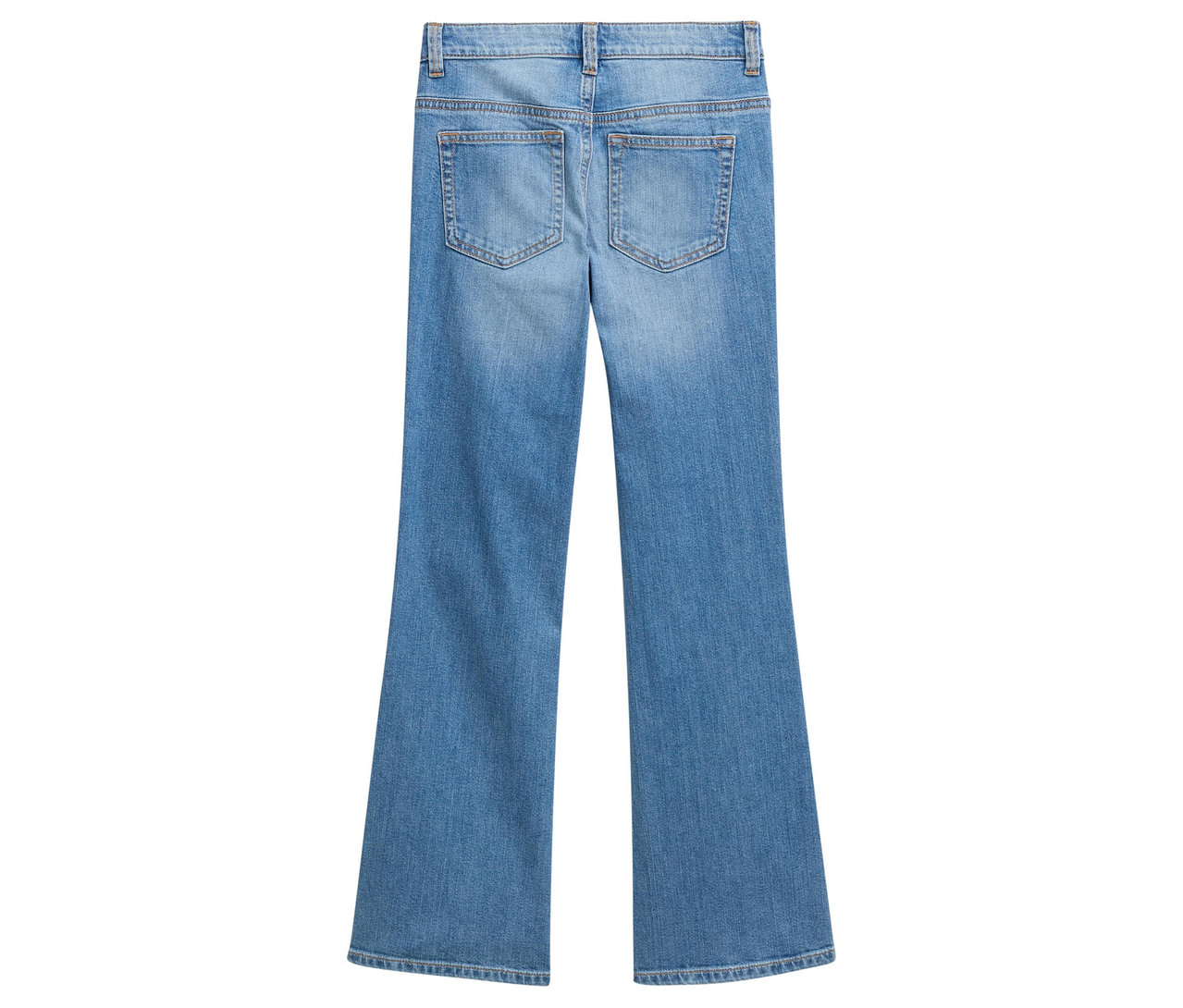 Rückansicht einer Tom Tailor Kinder-Jeanshose mit Schlag in heller Waschung.