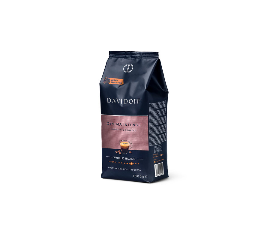 Eine Packung DAVIDOFF CAFÉ Crema Intense - 1x 1000 g Ganze Bohne.
