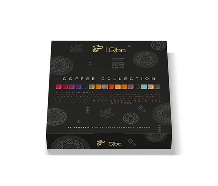 Eine Packung der ISCC Qbo Coffee Collection mit 16 Kapseln.