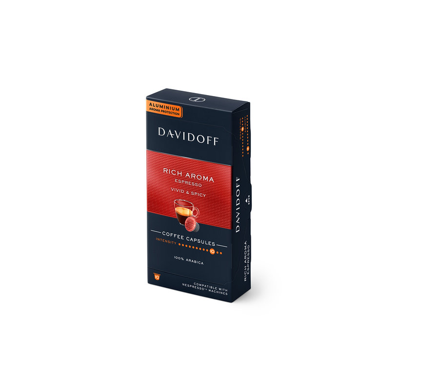 Packung mit 10 Kapseln DAVIDOFF CAFÉ Rich Aroma.