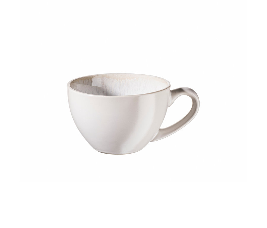 Helle Kaffeetasse aus dem Mäser Kaffeetassen-Set »Frozen« mit strukturiertem, cremefarbenem Rand.