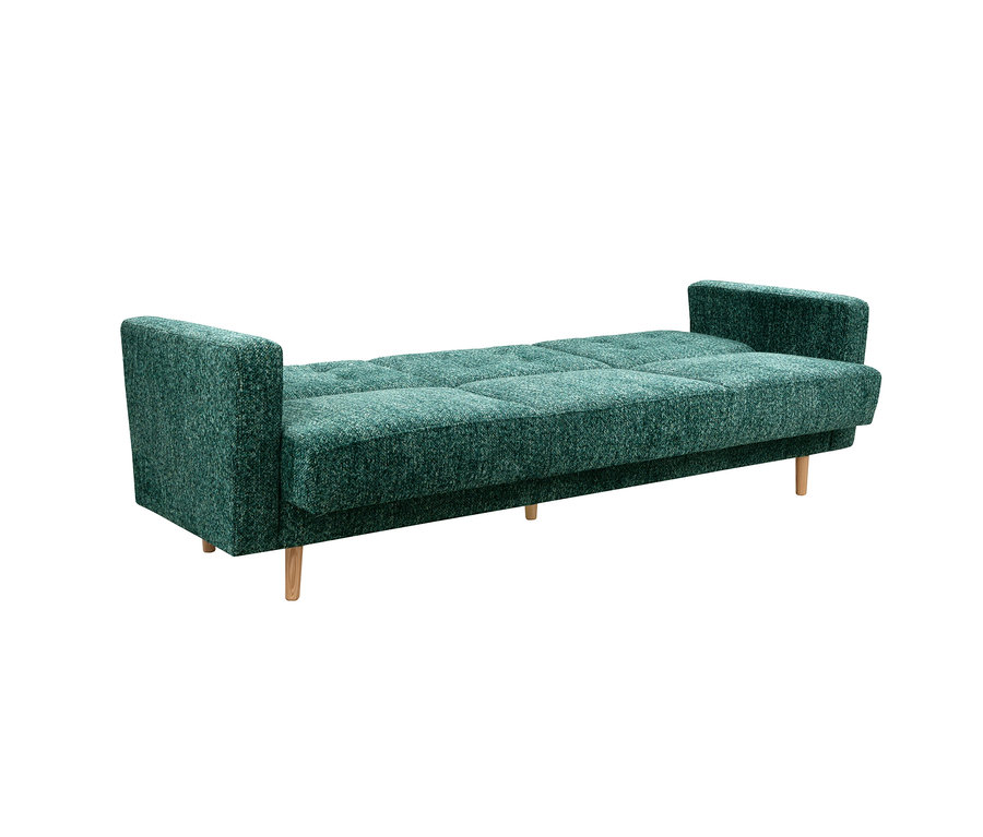Grünes 3-Sitzer Schlafsofa Janny mit Holzbeinen.