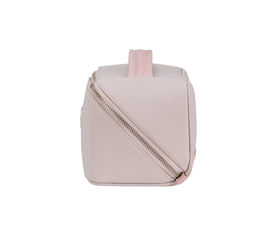 Rosafarbenes Samsonite IMAGE Toilet Kit Beautycase mit diagonalem Reißverschluss und Tragegriff.