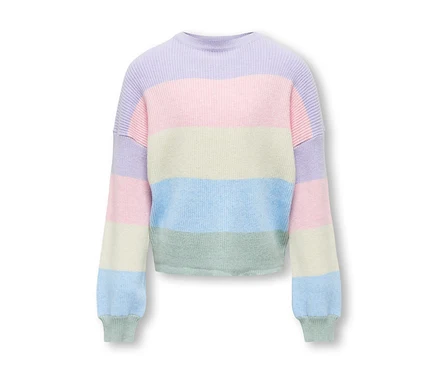 Gestreifter ONLY GIRLS Sandy Strickpullover in Pastellfarben mit Rundhalsausschnitt.