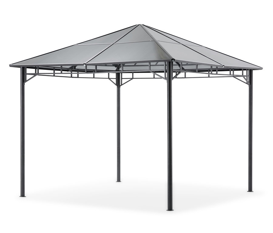 Ein Hardtop-Pavillon auf einem weißen Hintergrund.