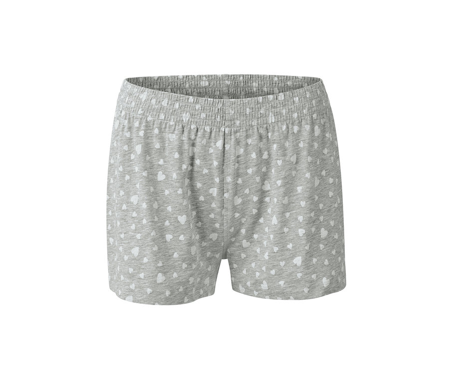 Graue Shorty-Pyjama mit weißen Herzen.