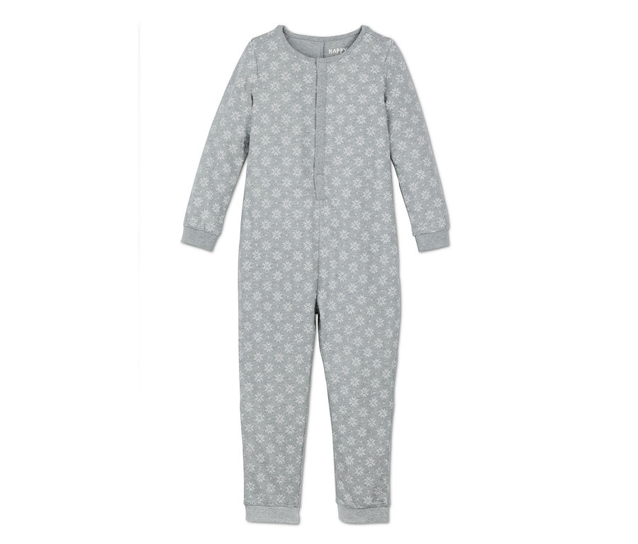 Ein grauer Jersey Overall mit weißem Muster.
