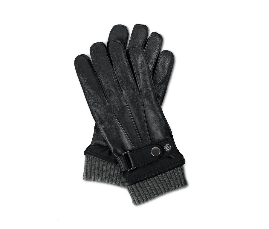 Schwarze Lederhandschuhe.