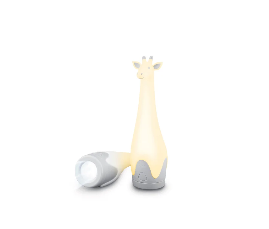 Eine stehende und eine liegende ZAZU-Taschenlampe und Nachtlicht »Gina« in Giraffenform.