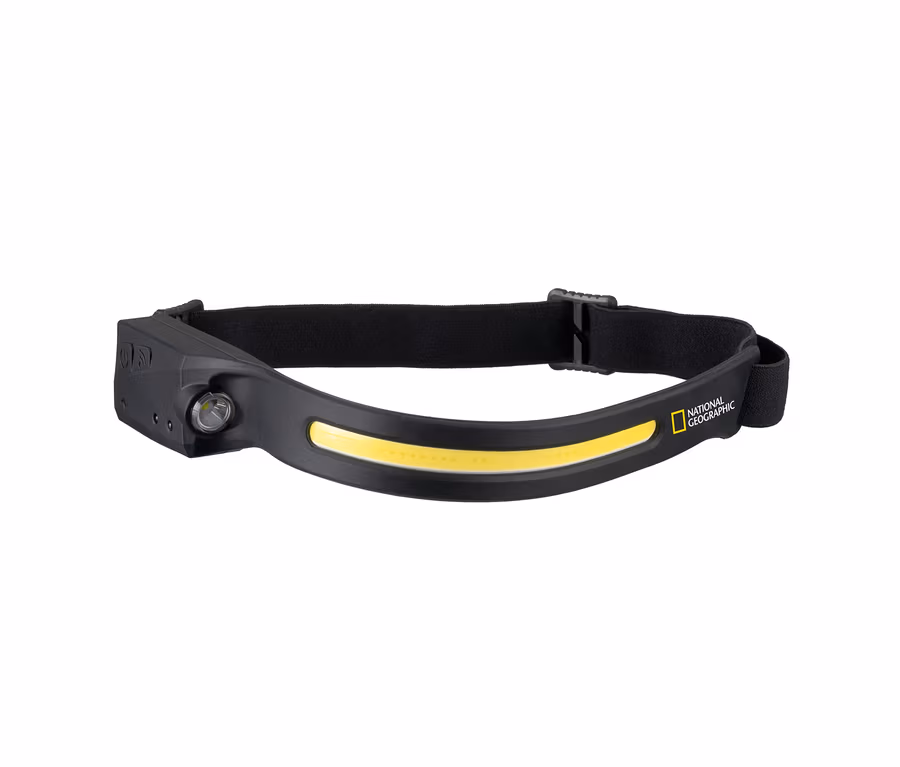 Schwarze NATIONAL GEOGRAPHIC Iluminos Stripe-Stirnlampe mit LED-Streifen.