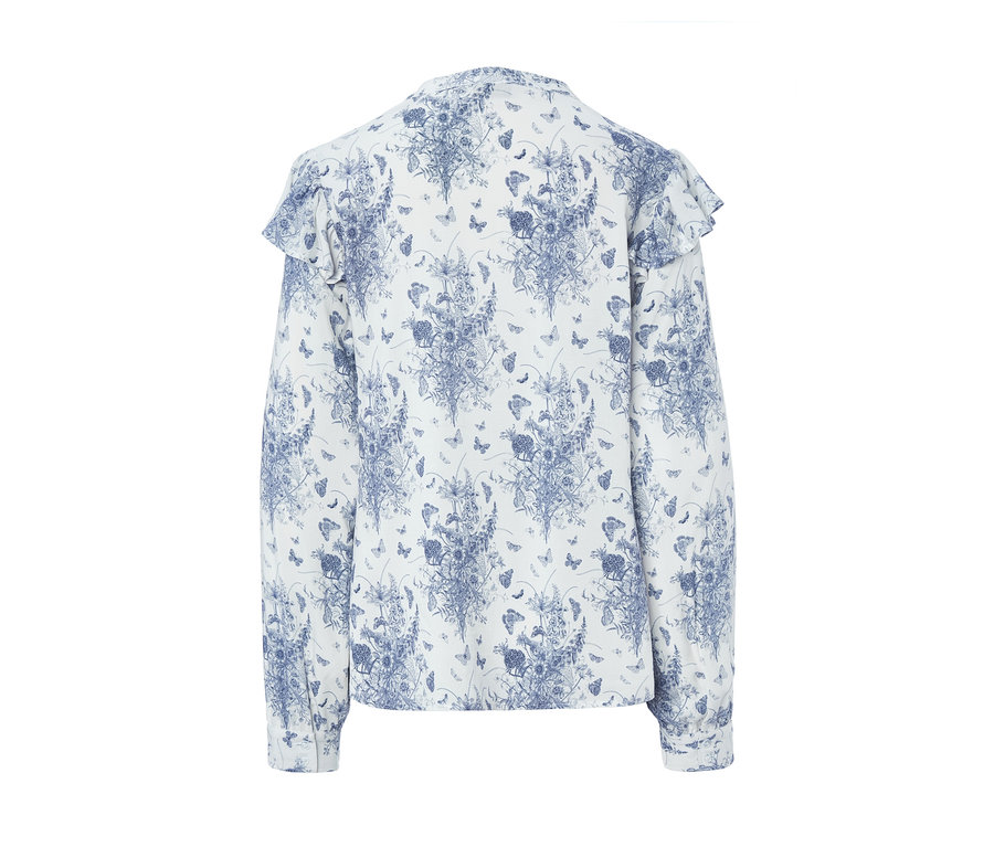 Detail einer bedruckten Bluse.