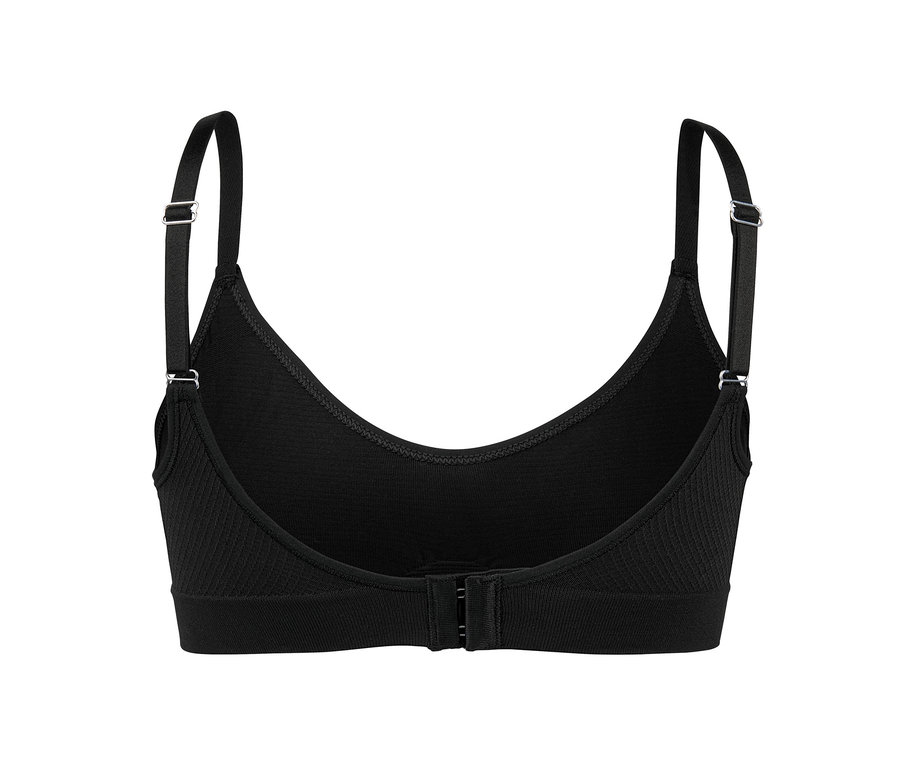 Detailansicht von einem schwarzen Seamless-Sport-BH.