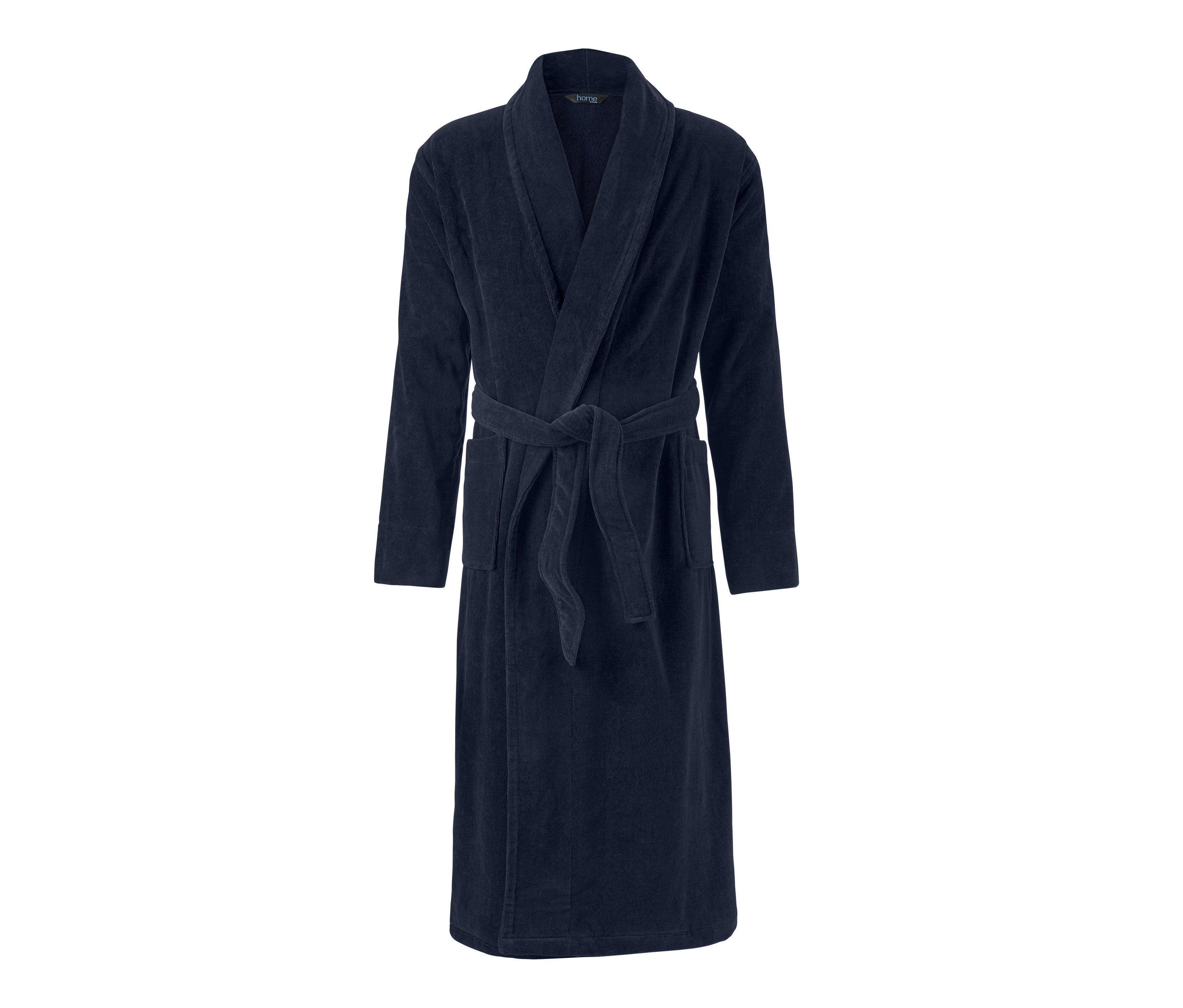 Marineblauer Velours-Bademantel mit Gürtel.