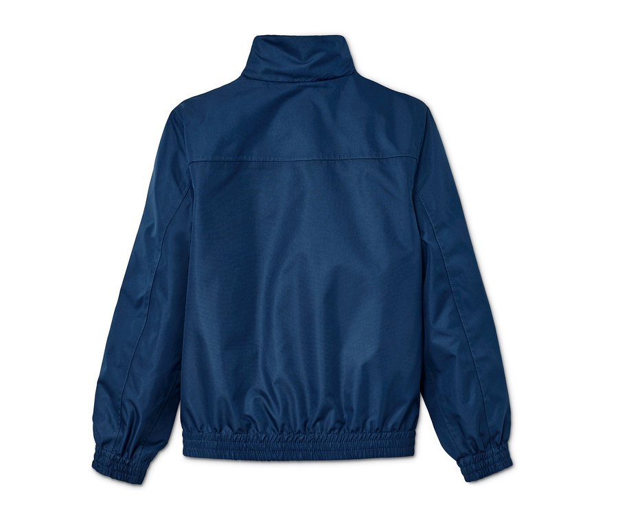 Dunkelblaue Allwetterjacke im Bomberjacken-Stil.