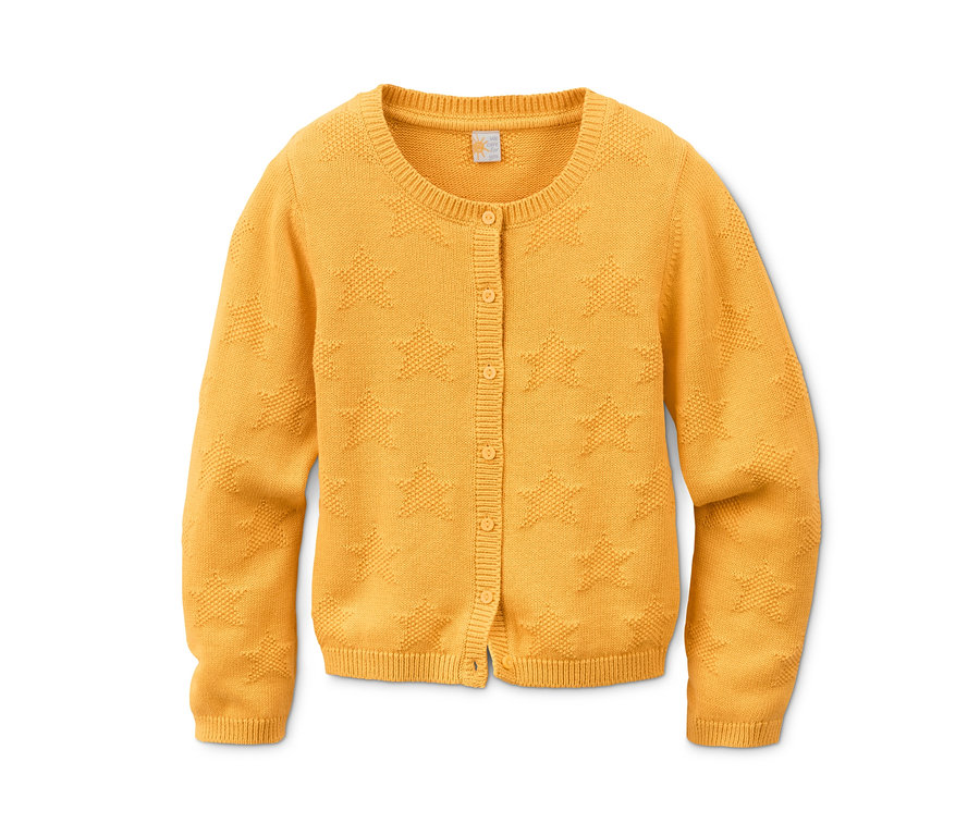 Gelbe Strickjacke aus Bio-Baumwolle mit Sternen.