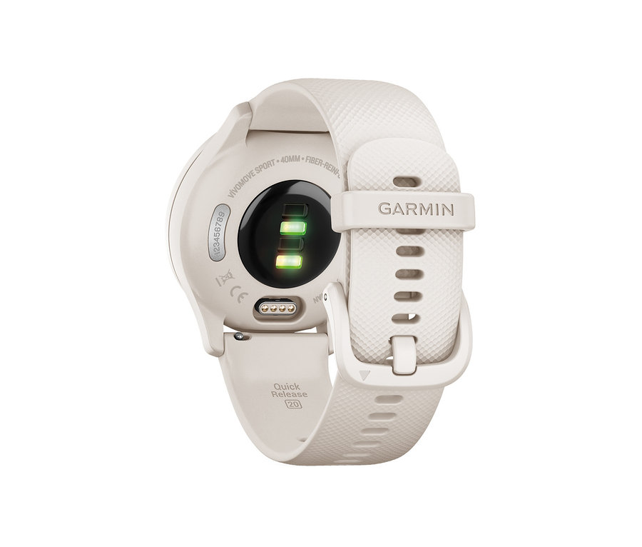 Detailansicht der Rückseite einer elfenbein-perlgoldfarbenen GARMIN Smartwatch »VIVOMOVE® SPORT«.