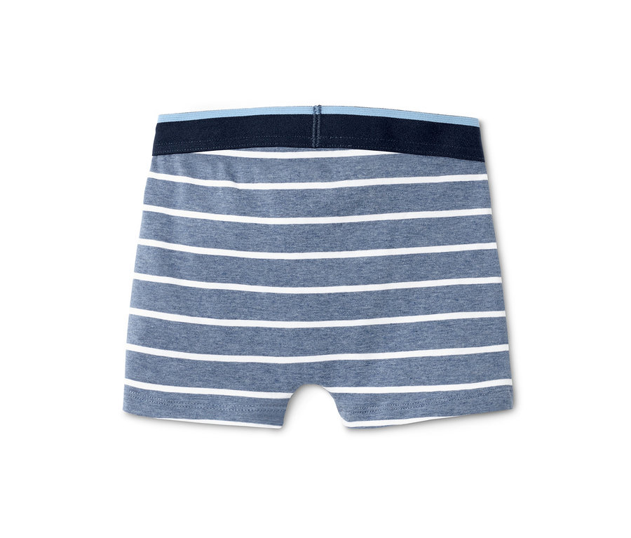 Blaue Jungen-Slipboxer aus Bio-Baumwolle mit weißen Streifen.