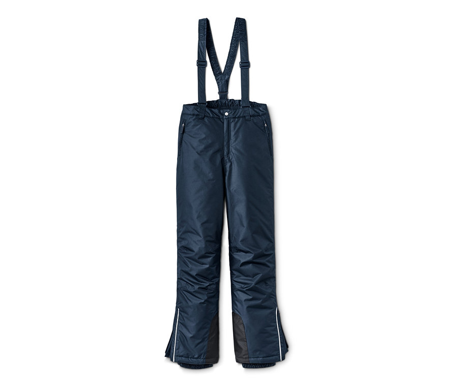 Marineblaue Skihose mit Hosenträgern.