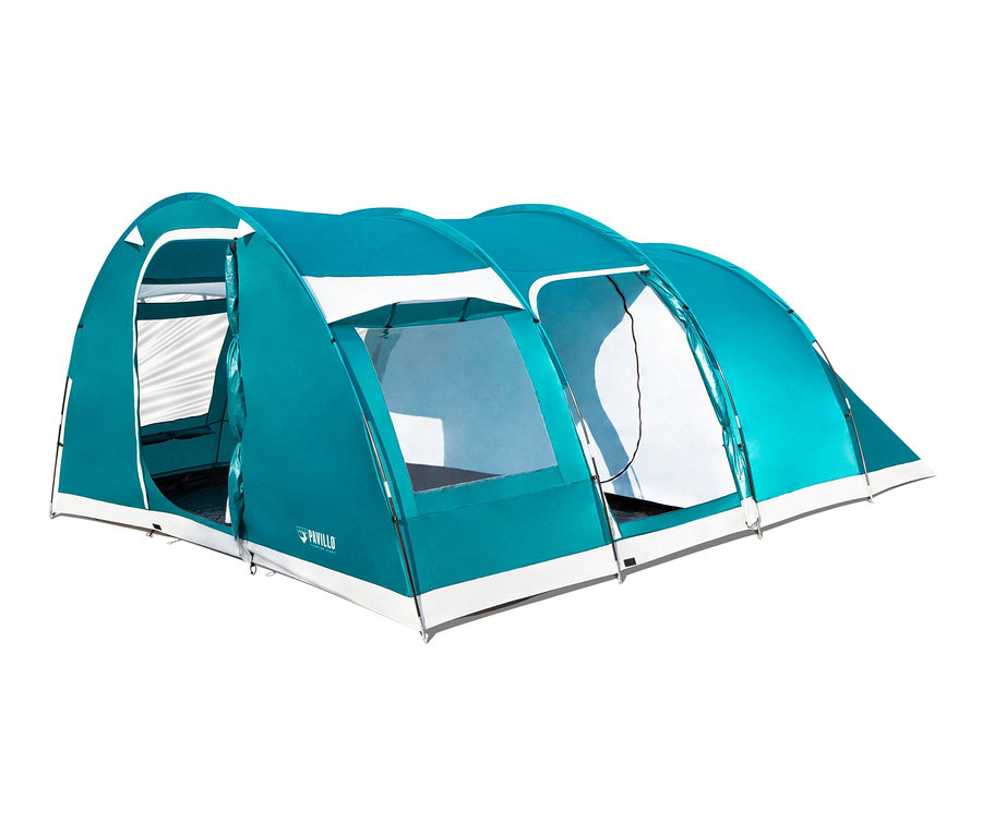 Blaugrünes Bestway® Pavillo™-Zelt »Family Dome 6« mit weißen Akzenten.